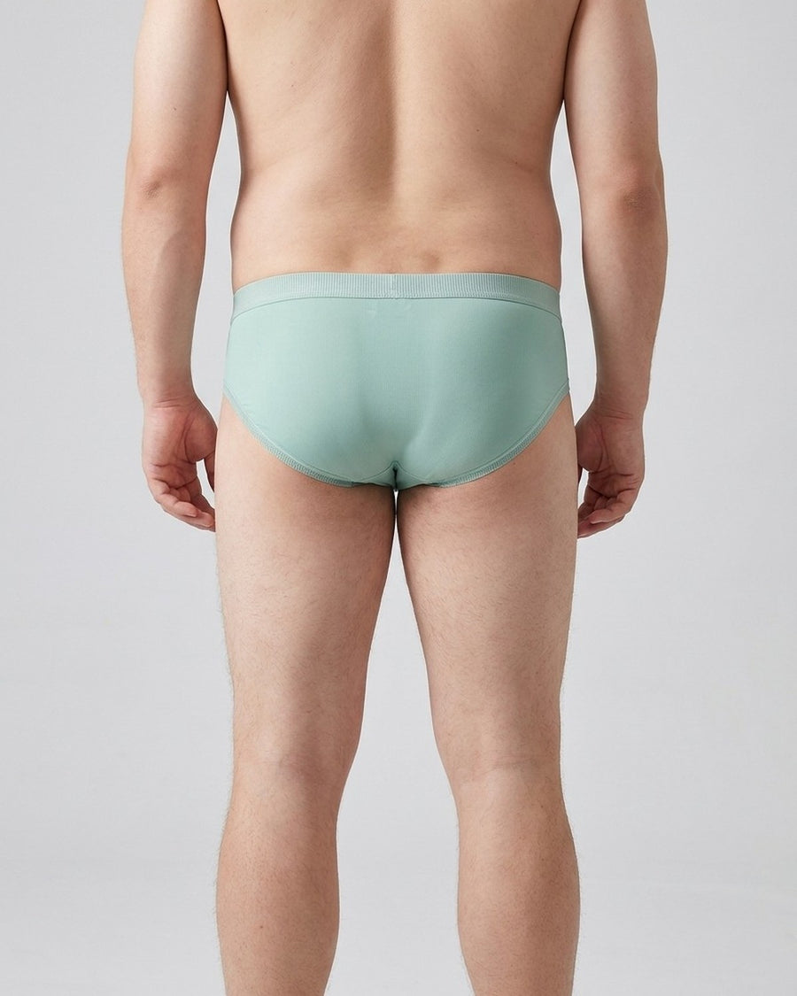 Men's Seamless Silky Microfibre Pouch Briefs – worn, back view