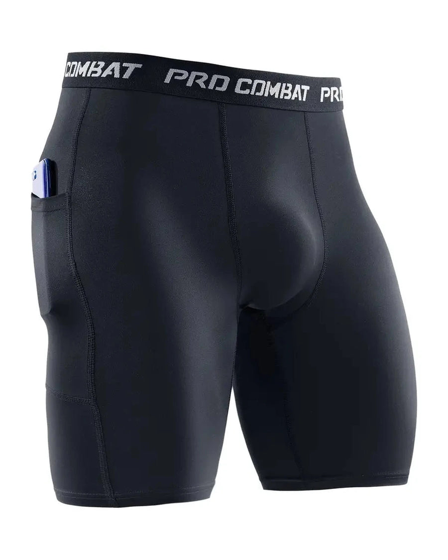 Men's Long-Leg Sports Boxers with Pocket – black sports boxer with a mobile in the pocket