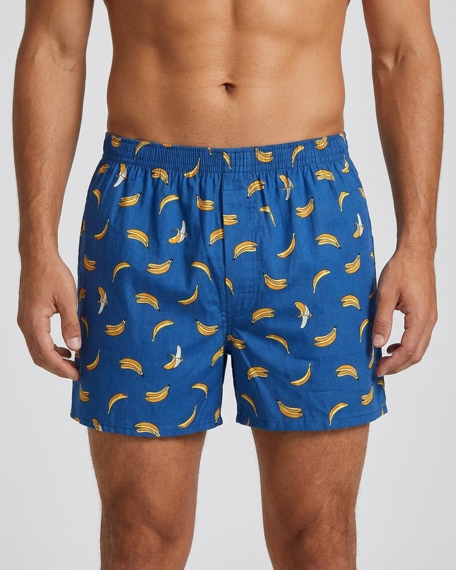 Men's Printed Cotton Boxer Shorts – worn, front view