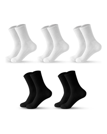 Herren Lange Sportsocken aus Baumwolle – Packung mit 5 Paar, 3x weiß + 2x schwarz