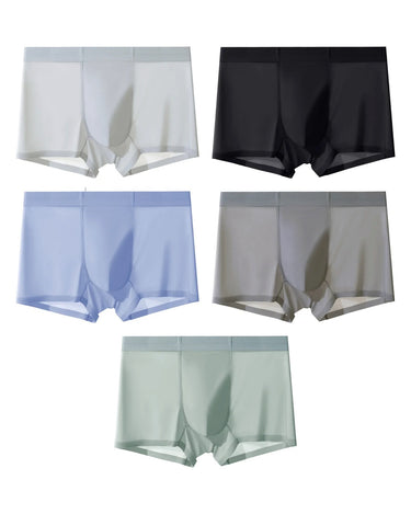 Men's Seamless Silky Microfibre Boxer Briefs – pack of 5 pieces, 1x light grey + 1x black + 1x light blue + 1x charcoal + 1x sage