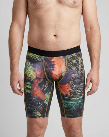 Boxers compridos de homem estampados – em uso, vista de frente