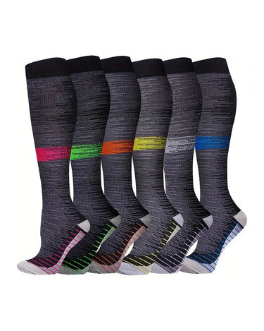 Calze a compressione sportive al ginocchio – 6 calze grigie con fascia colorata