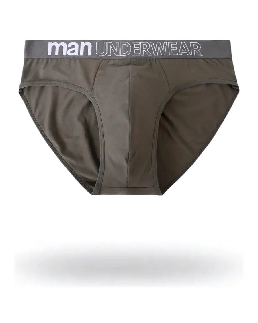 Einfarbige Herren Slips mit Kontrastbund – graugrüner Slip, Vorderansicht