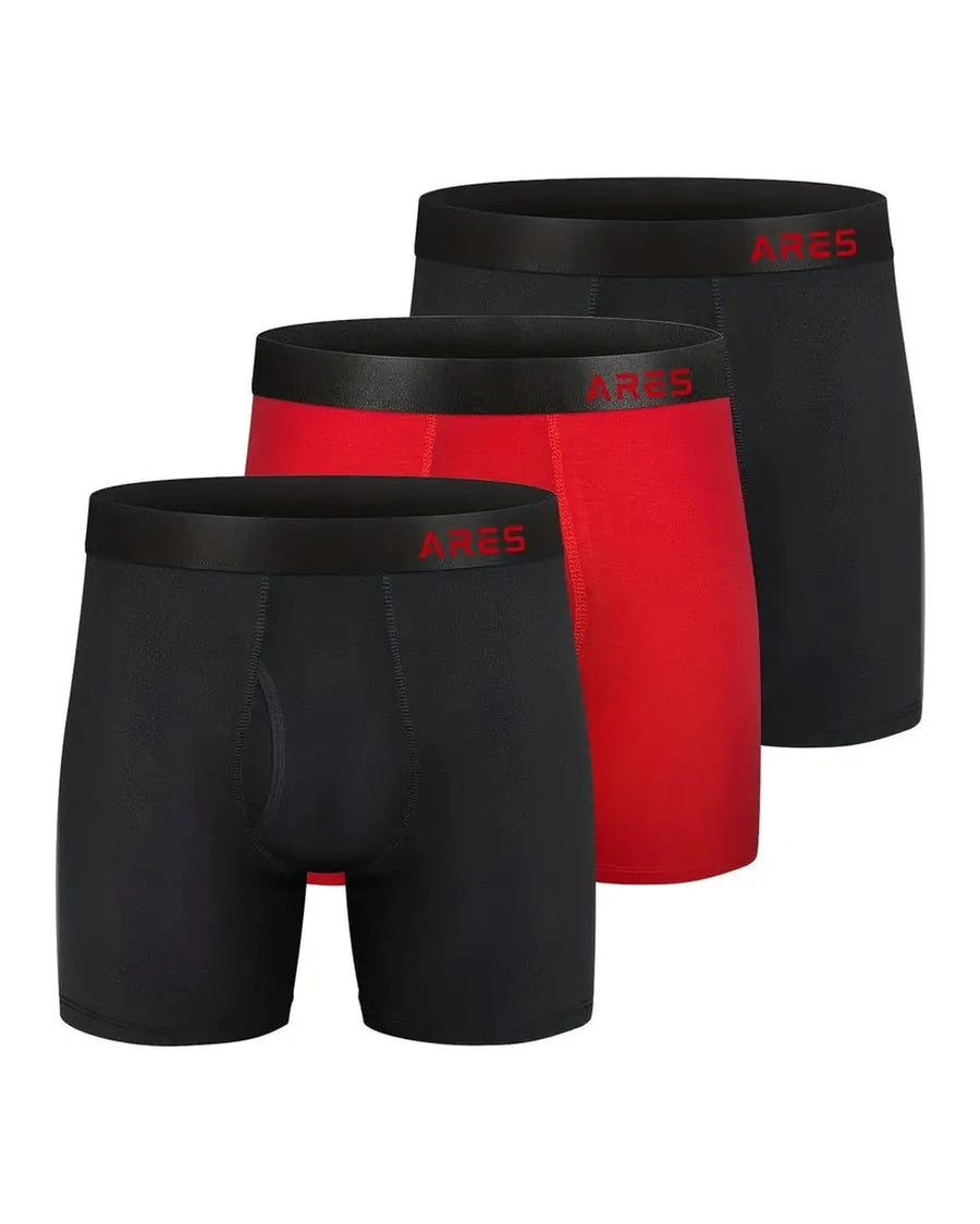 Men's Long-Leg Bamboo Fibre Boxer Briefs – 3 long-leg boxers: black, red and black