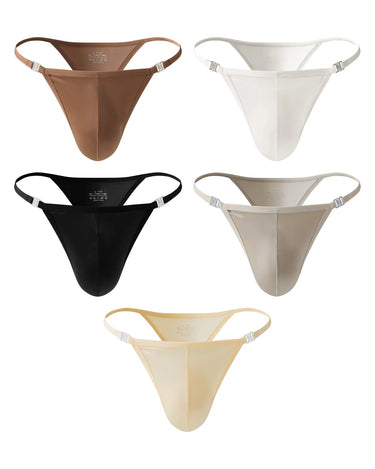 Tanga uomo in raso a vita bassa – confezione da 5 pezzi, 1x marrone + 1x bianco + 1x nero + 1x grigio tortora + 1x beige