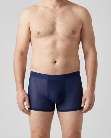 Men's Seamless Mid-Rise Silky Microfibre Boxer Briefs – worn, front view