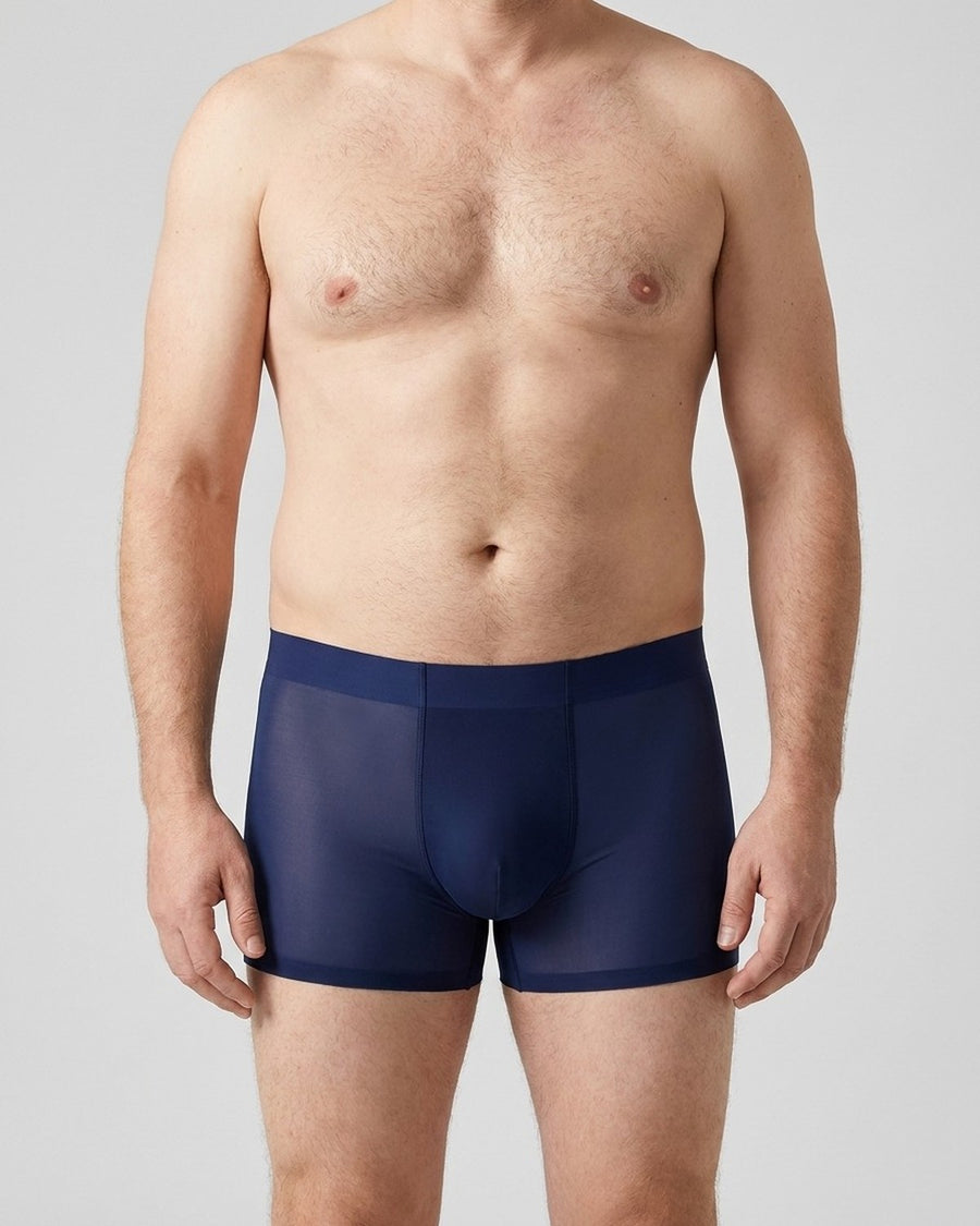 Men's Seamless Mid-Rise Silky Microfibre Boxer Briefs – worn, front view