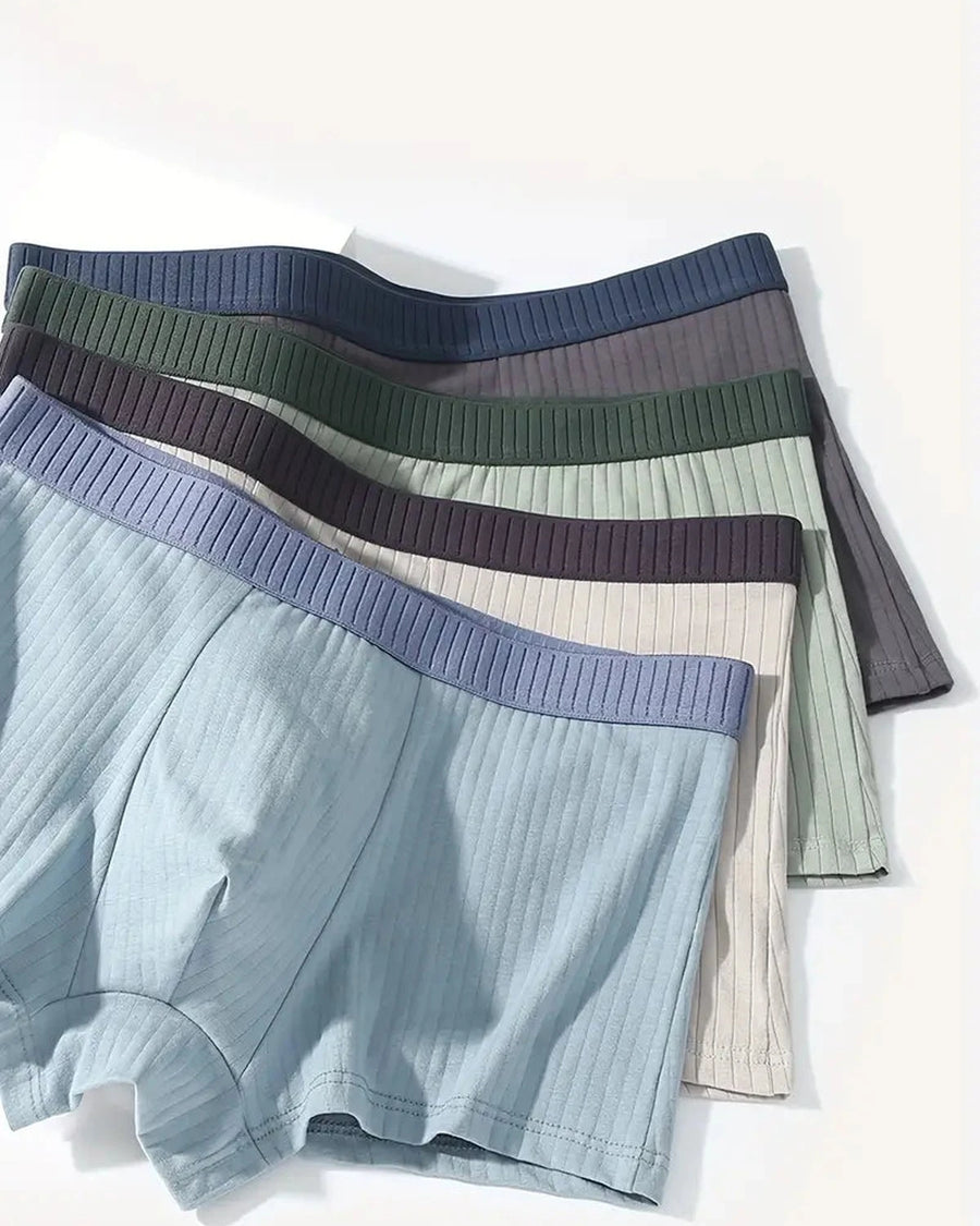 Men's Ribbed Stretch Cotton Boxer Briefs – stacked boxers, front view