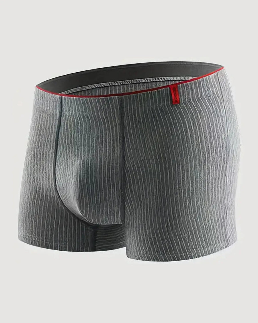 Nålestribede herreboxershorts i bomuld – grå nålestribede boxershorts, set forfra