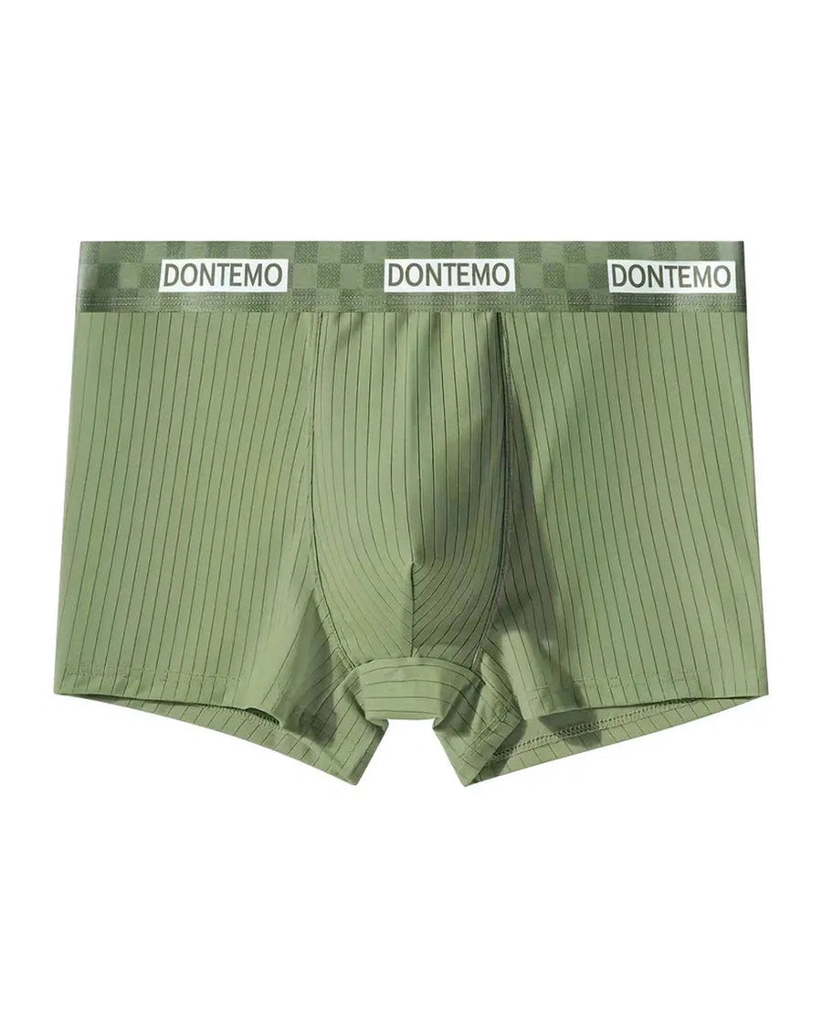Men's Silk-Feel Pinstripe Boxer Briefs – olive green boxer, front view