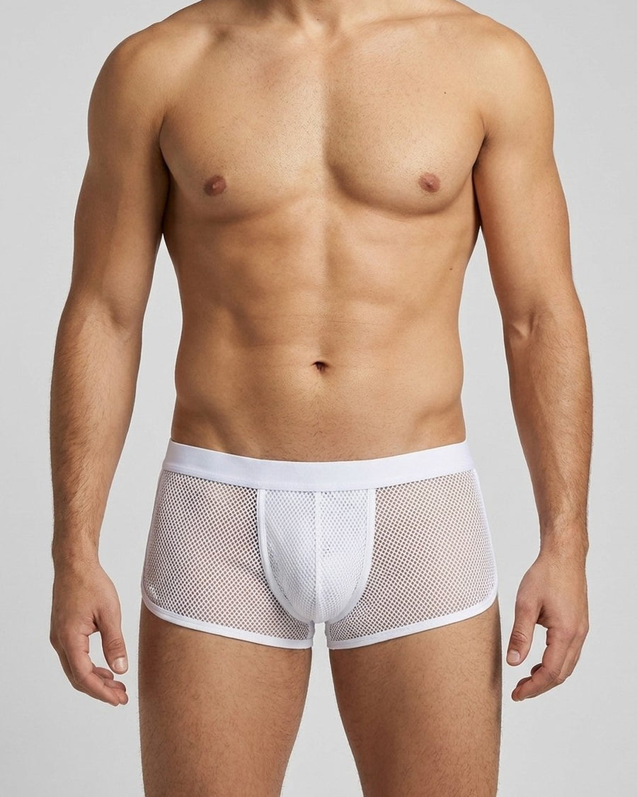 Men's Sheer Mesh Pouch Boxer Briefs – worn, front view