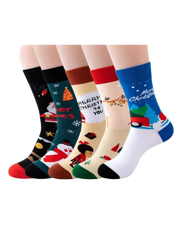 Calzini natalizi uomo con Babbo Natale e renne – confezione da 5 paia, mix di 5: Merry Christmas