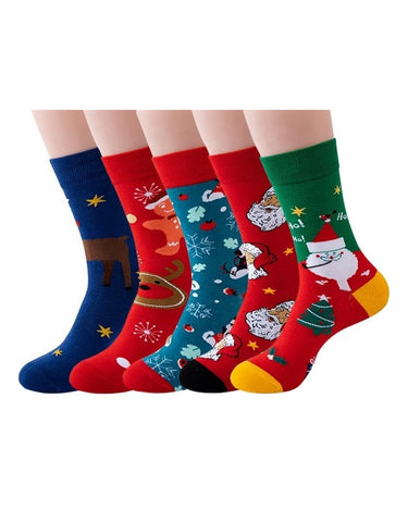 Calzini natalizi uomo con Babbo Natale e renne – confezione da 5 paia, mix di 5: renne e Babbo Natale