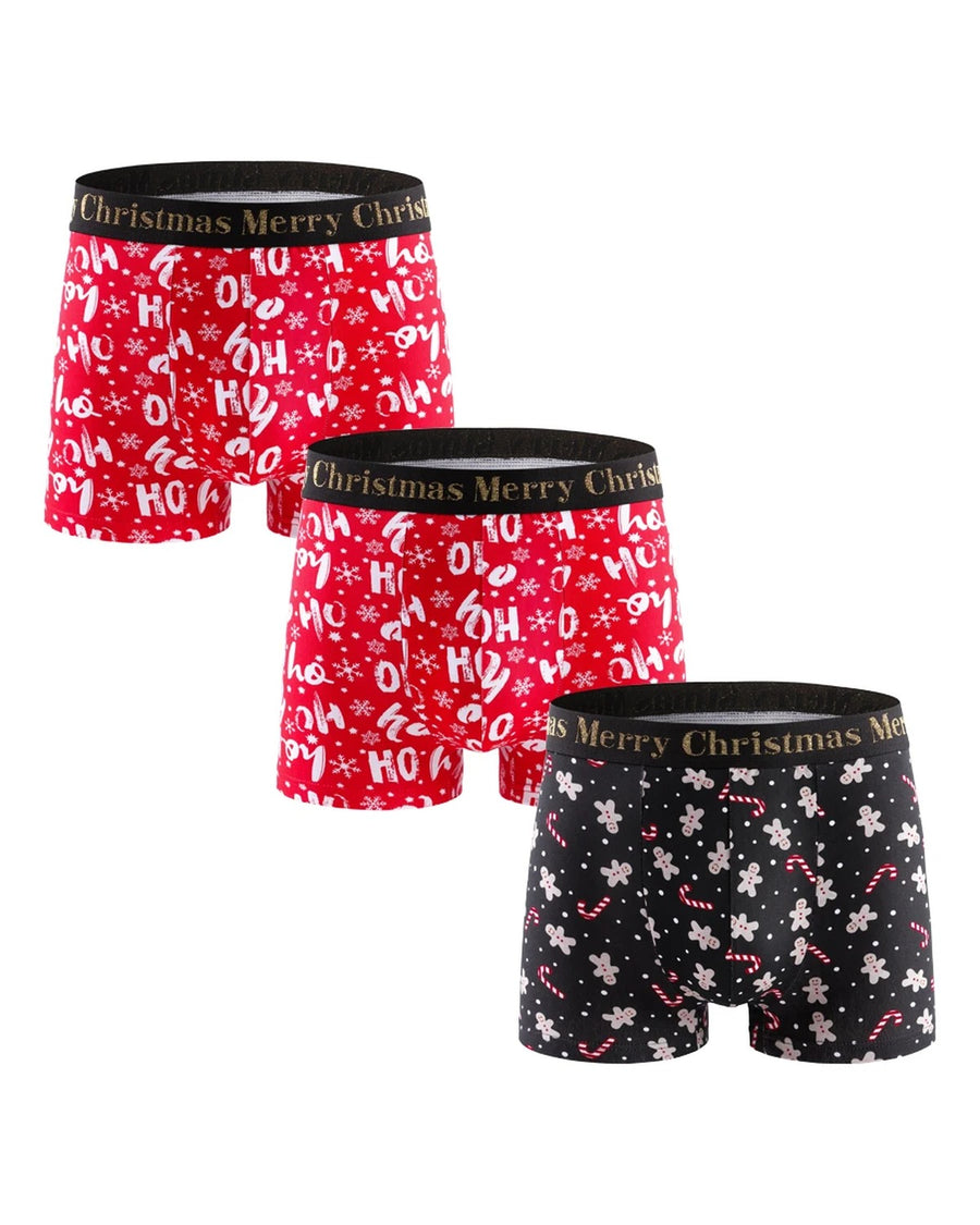 Boxer natalizi uomo in cotone Merry Christmas – confezione da 3 pezzi, 2x rosso + 1x nero