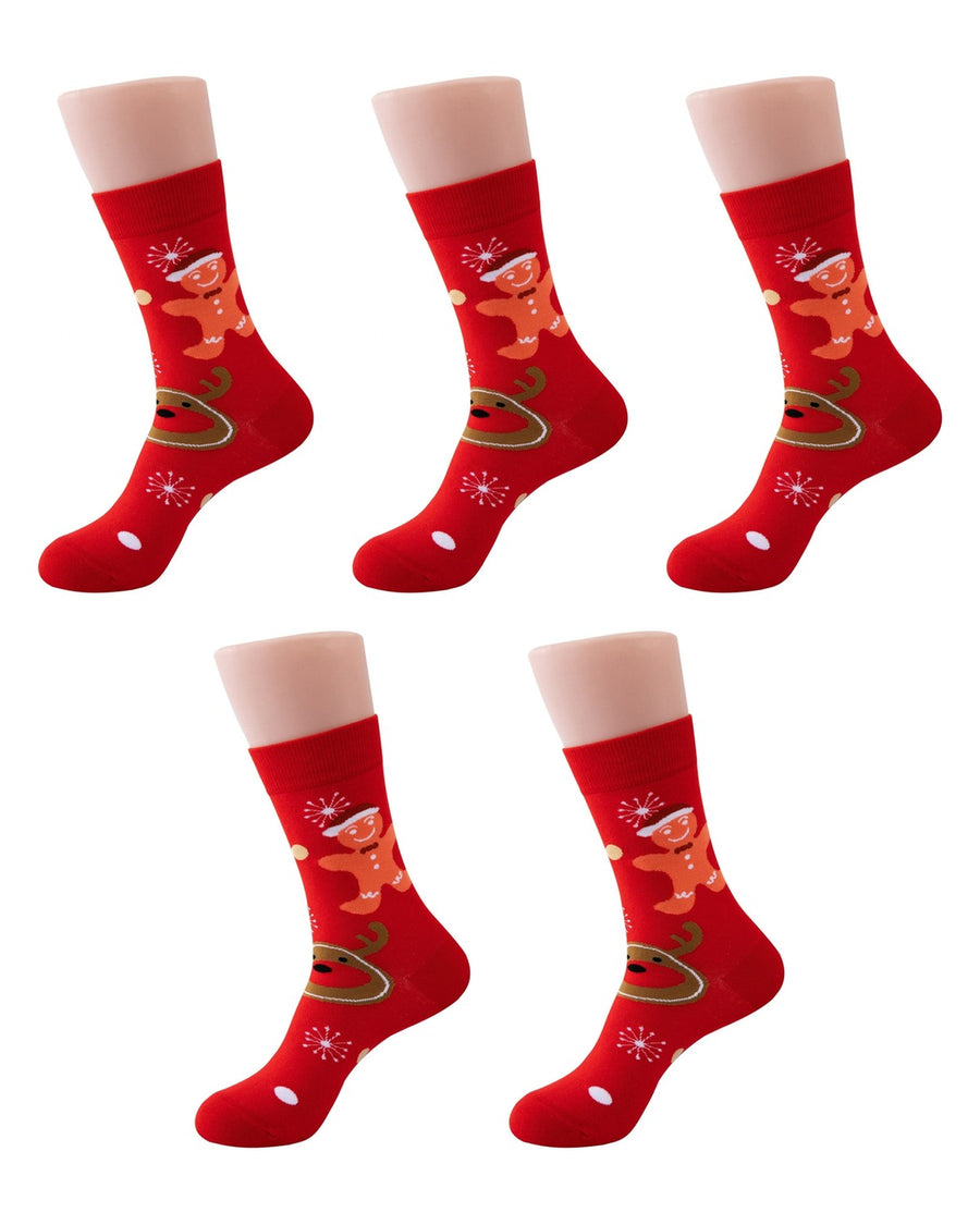 Calzini natalizi uomo con Babbo Natale e renne – confezione da 5 paia, 5x renna di pan di zenzero