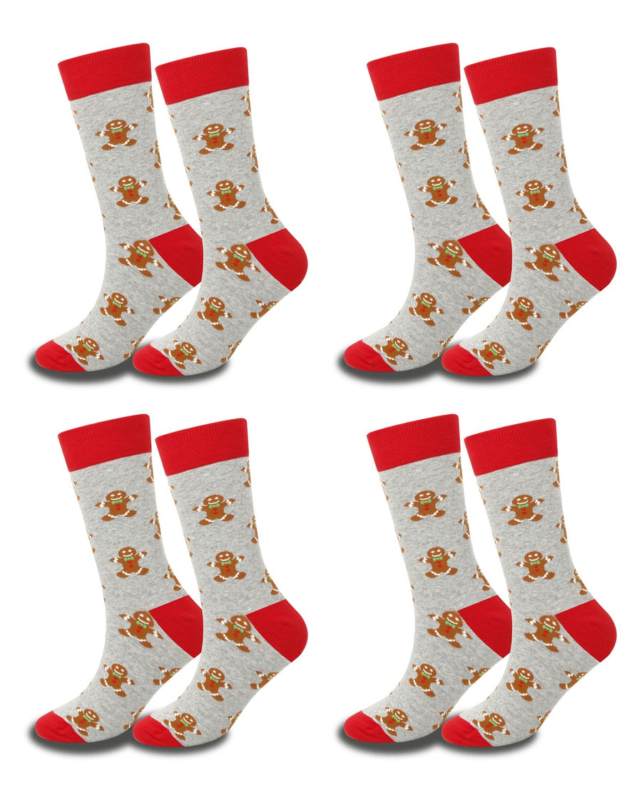Men's Patterned Christmas Cotton Socks – pack of 4 pairs, 4x gingerbread on grey