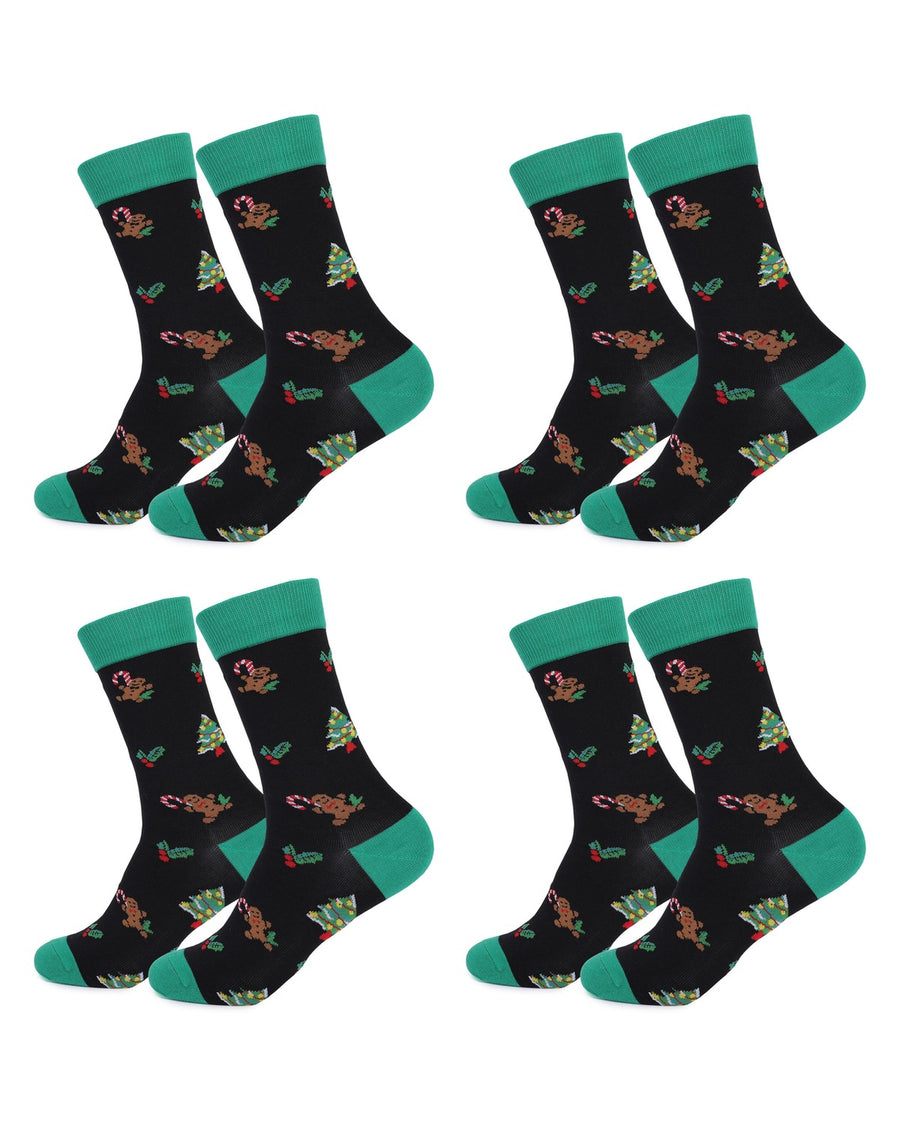 Men's Christmas Combed Cotton Socks – pack of 4 pairs, 4x candy canes on black