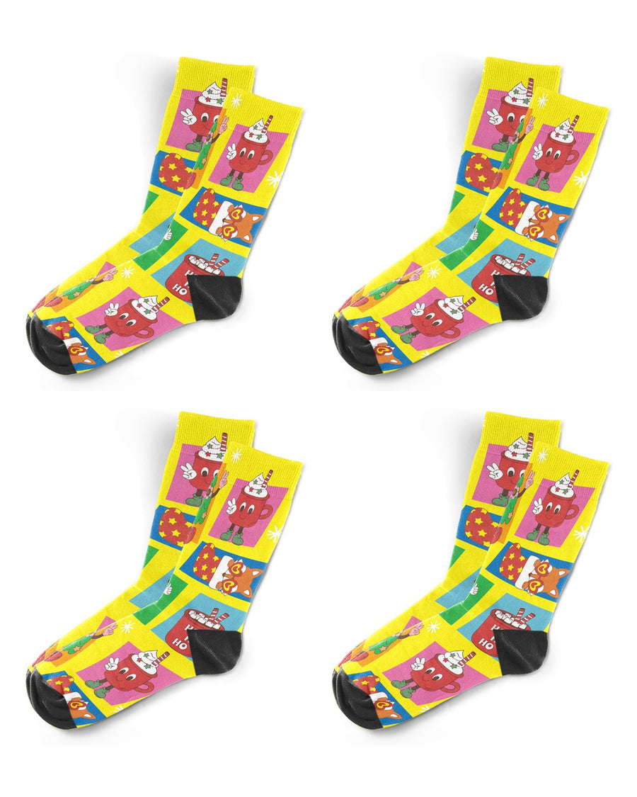 Men's Colour-Printed Christmas Socks – pack of 4 pairs, 4x yellow squares
