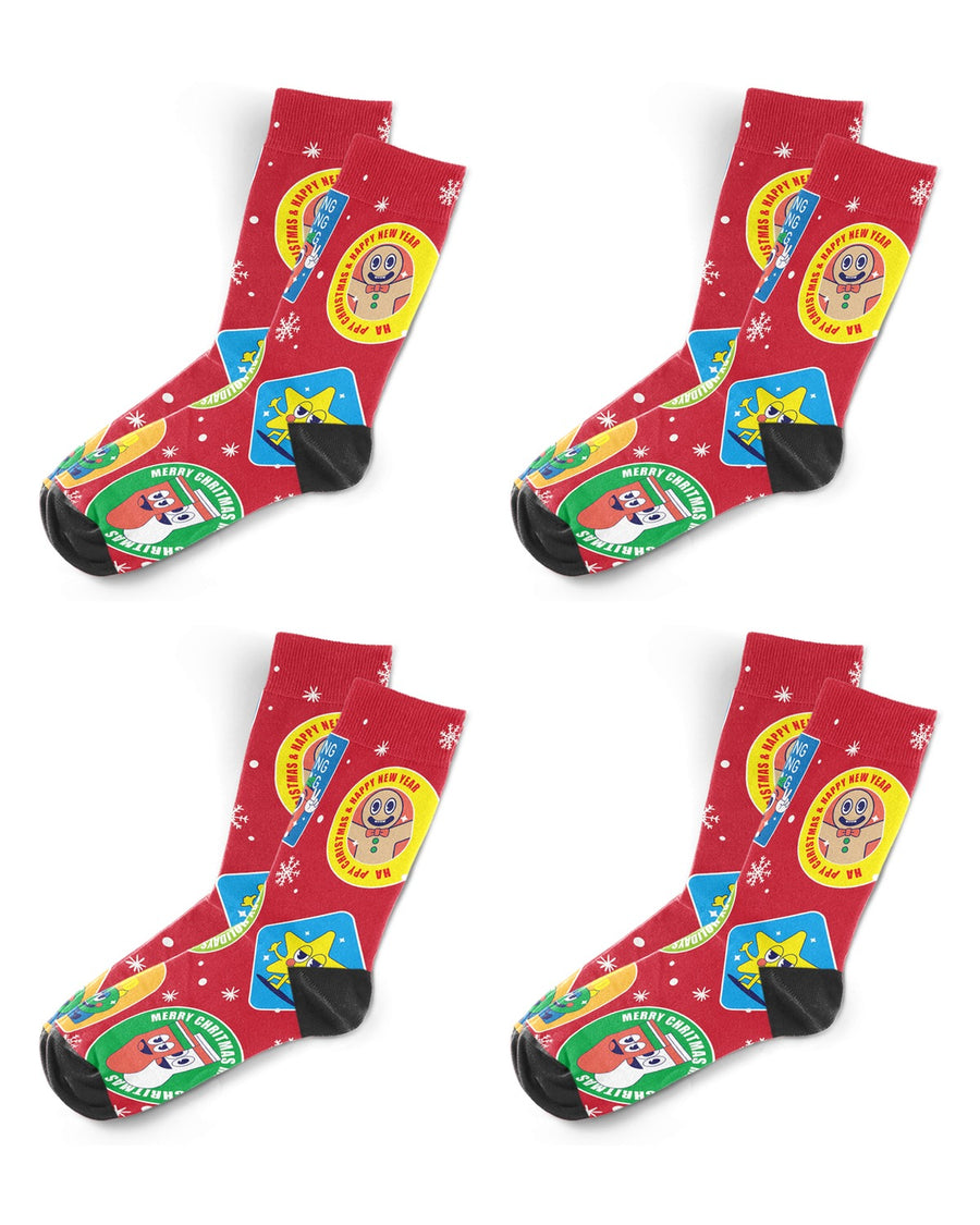 Men's Colour-Printed Christmas Socks – pack of 4 pairs, 4x gingerbread on red