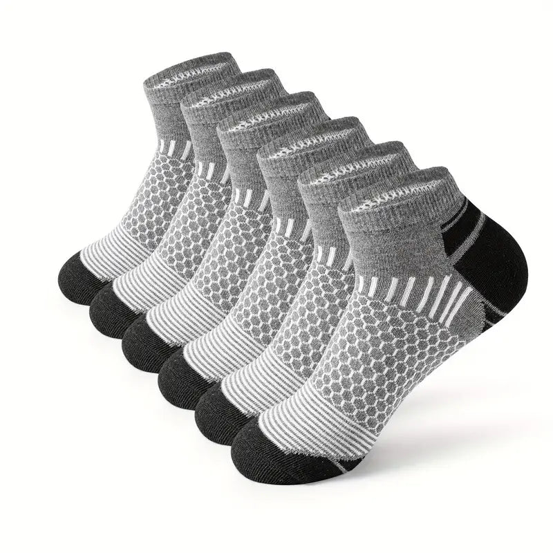 Men's Short Sports Socks with Honeycomb Knit – 6 grey short socks with black toe
