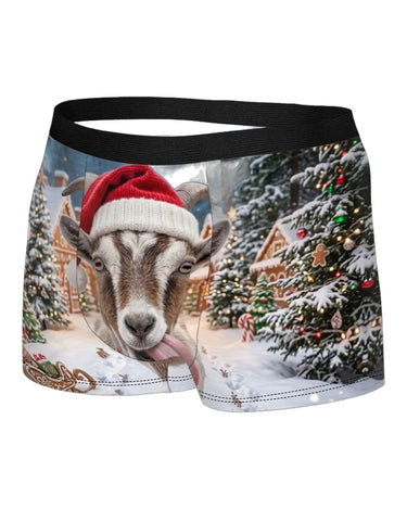 Sjove juleboxershorts til mænd med ged – forfra, nærbillede