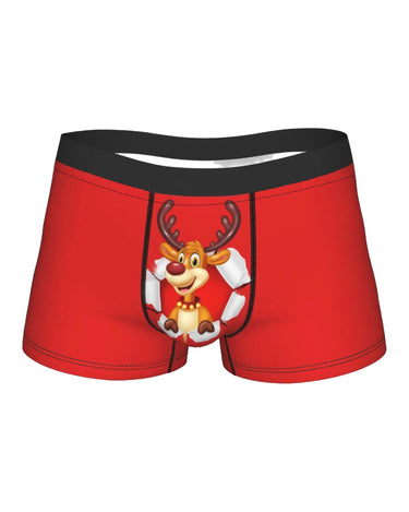 Pánské červené vánoční boxerky se sobem – zepředu