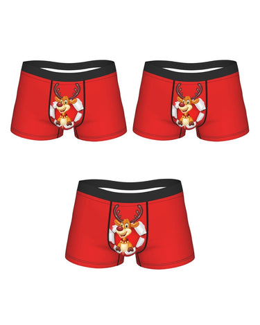 Men's Red Christmas Boxer Briefs with Reindeer – confezione da 3