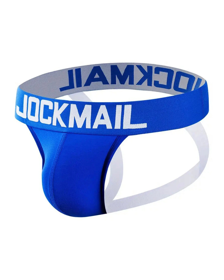 Men's Cotton Jockstraps with Wide Waistband – blue jockstrap, side view