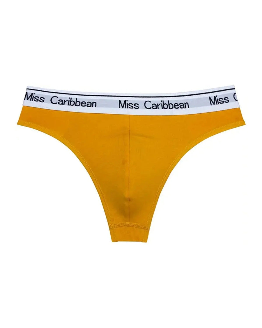 Men's Thongs with White Waistband – ochre yellow thong, front view