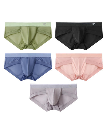 Herren Slips mit niedriger Taille, elastisch – Packung mit 5 Stück, 1x salbeigrün + 1x schwarz + 1x blau + 1x rosa + 1x fliedergrau