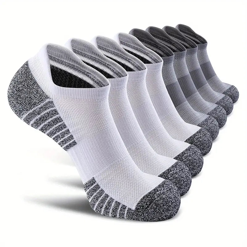 Men's Sports Ankle Socks with Marl Sole – 8 white and grey ankle socks
