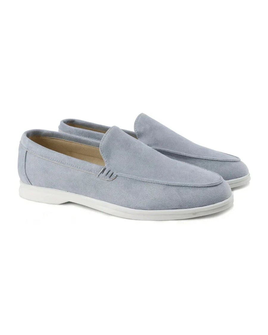 Loafers i mocka Mist Blue, från sidan