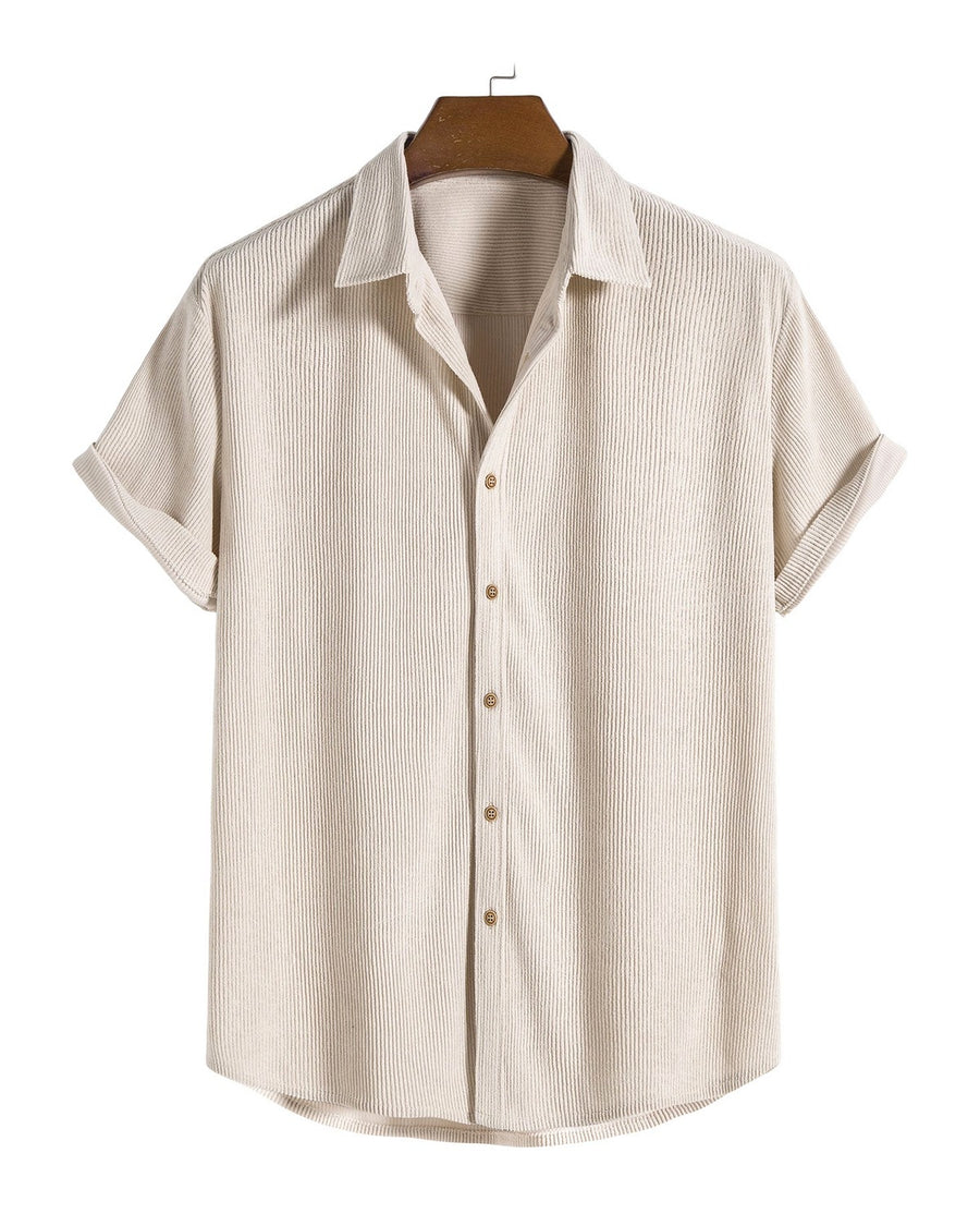 Camicia beige a maniche corte, vista frontale