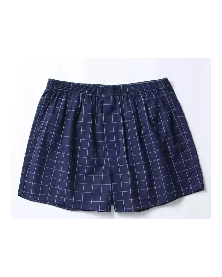 Løse herreboxershorts i bomuld med tern og print – forside