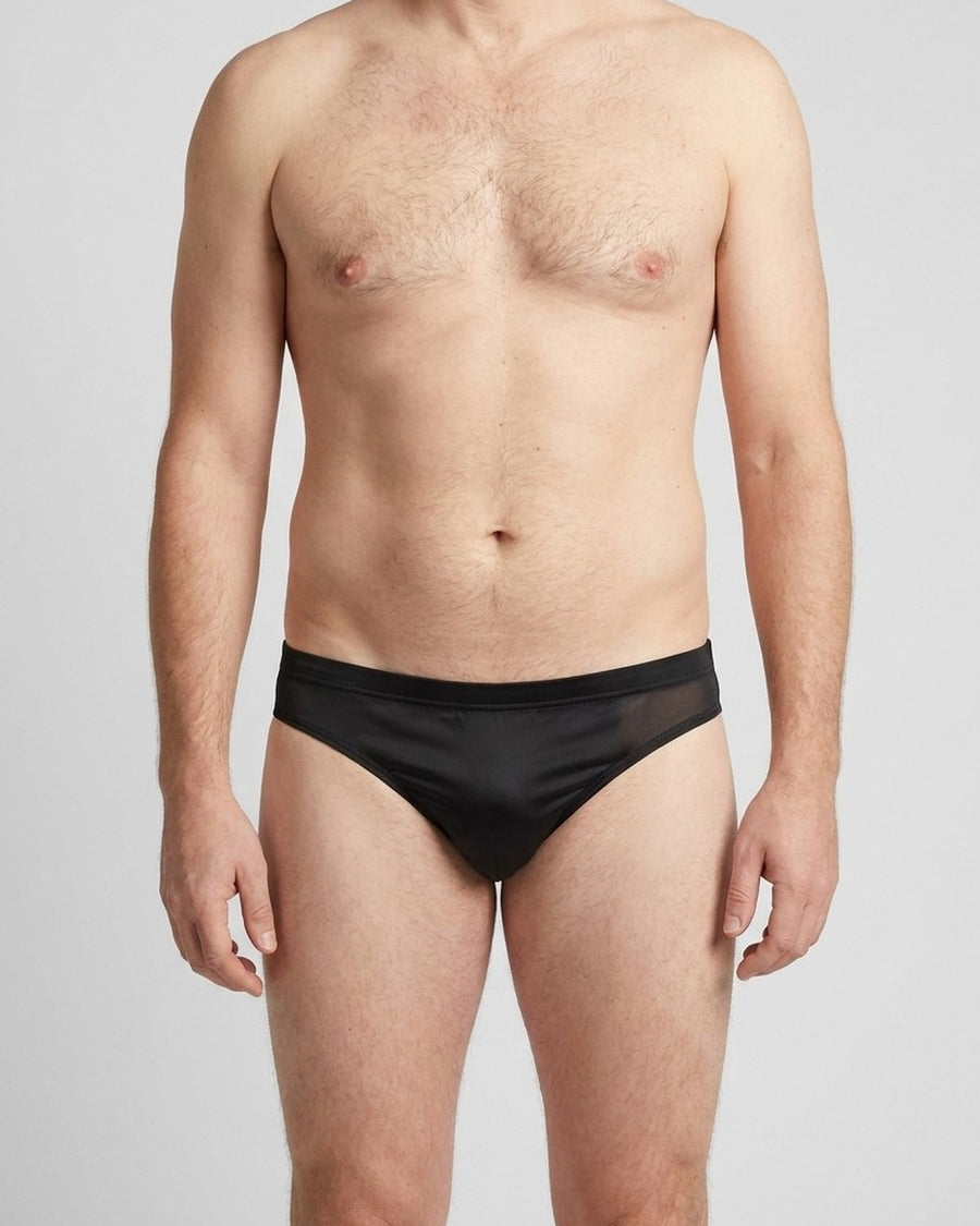 Men's Sheer Silky Microfibre Pouch Briefs – worn, front view