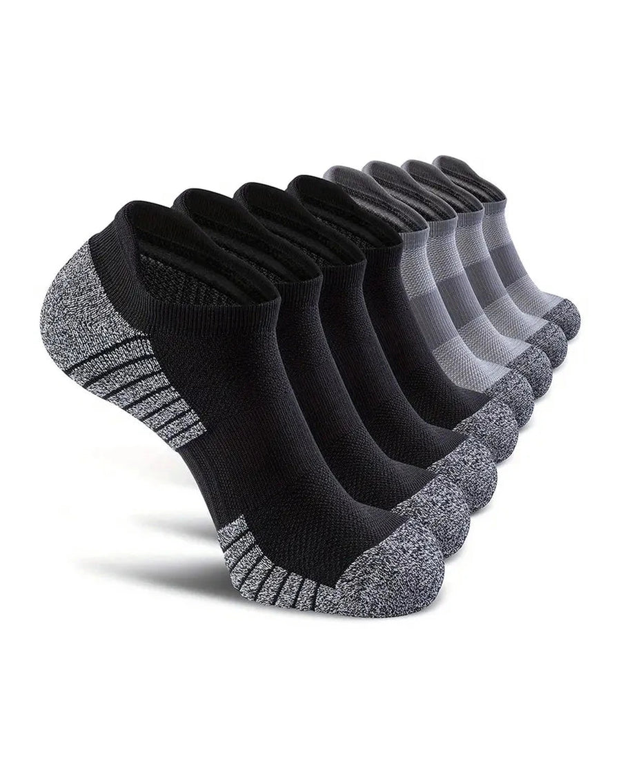 Men's Sports Ankle Socks with Marl Sole – 8 black and grey ankle socks