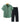 Green short-sleeved linen shirt with black trousers on a hanger