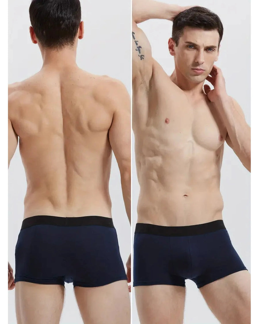 Boxer uomo in cotone in tinte scure – boxer blu navy indossato, dietro e davanti