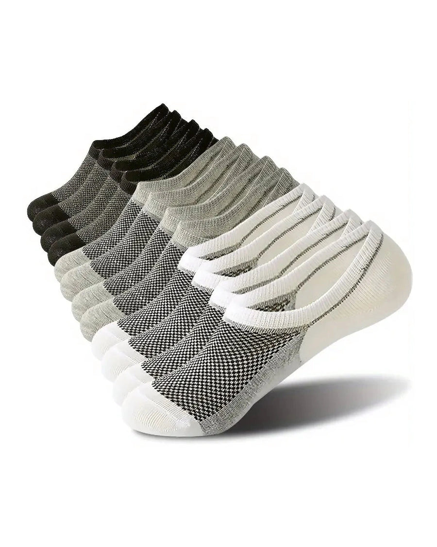 Men's Light Mesh No-Show Socks – 6 pairs of black, grey and white no-show socks