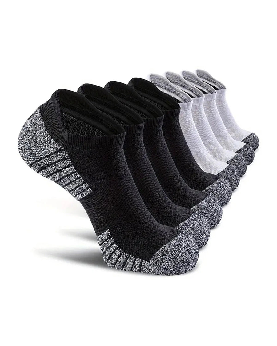Men's Sports Ankle Socks with Marl Sole – 8 black and white ankle socks