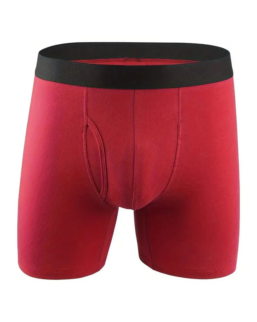 Lange boxershorts heren van katoen en microvezel – rode boxer, voorkant