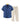 Blue short-sleeved linen shirt with beige trousers on a hanger