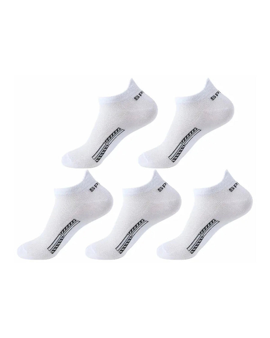 Unisex Cotton-Blend Ankle Socks – 5 white ankle socks