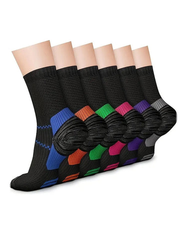Calzini a compressione uomo neri, sportivi – 6 calzini a compressione neri con dettagli colorati