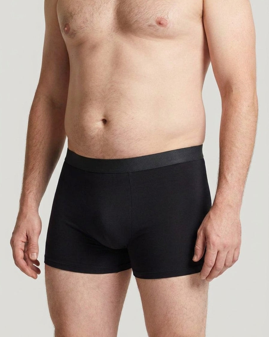 Boxers de homem em bambu elástico respirável – em uso, vista de frente