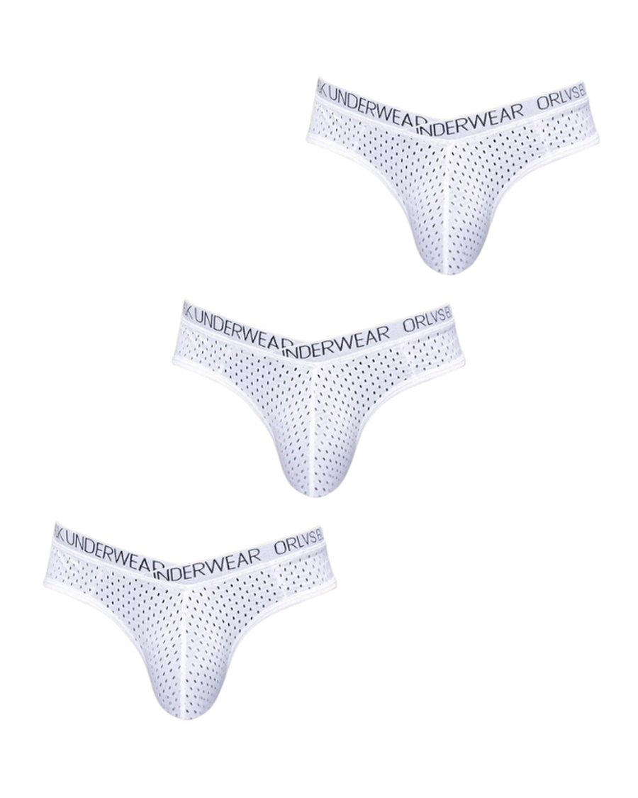 Men's V-Cut Perforated Mesh Briefs – 3 white V-cut briefs