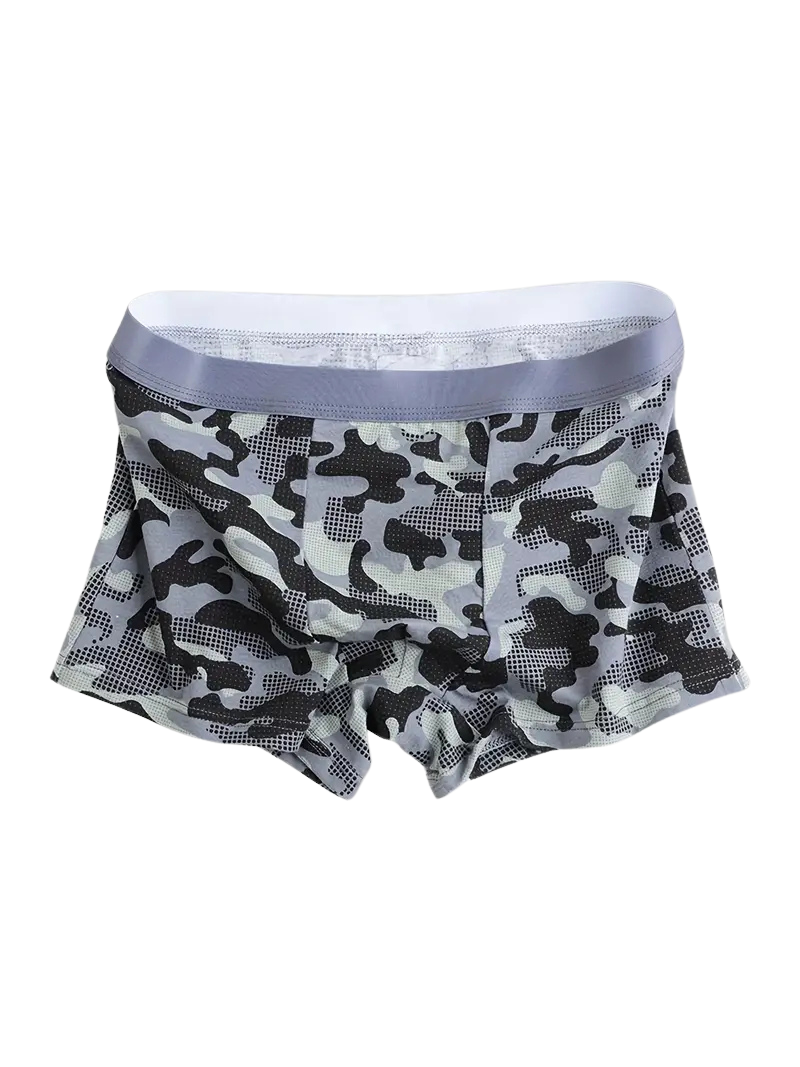 Men's Camo Cotton Boxer Briefs – grey camo boxer, front