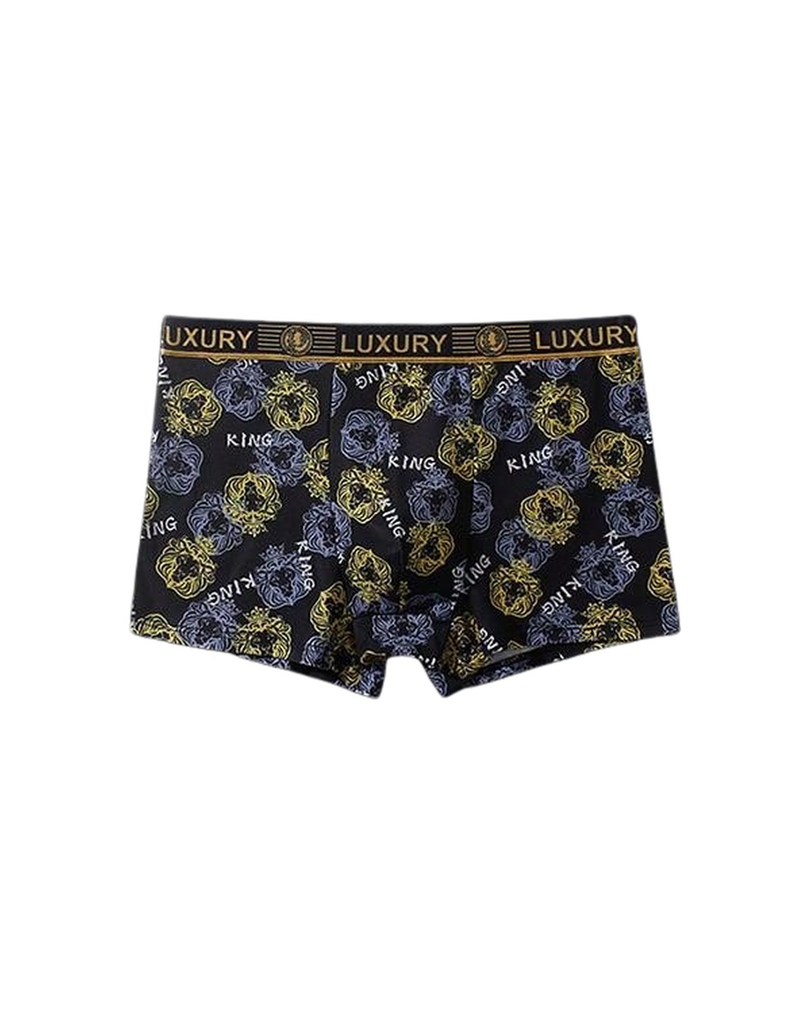 Boxershorts for menn med barokktrykk – svarte og gullfargede boksershorts, forfra