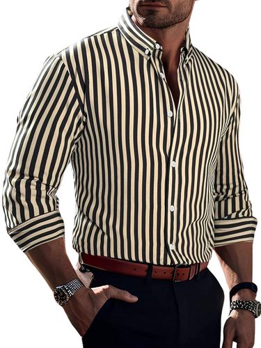 Camicia Casual Uomo - Righe, Poliestere, Tutte le Stagioni